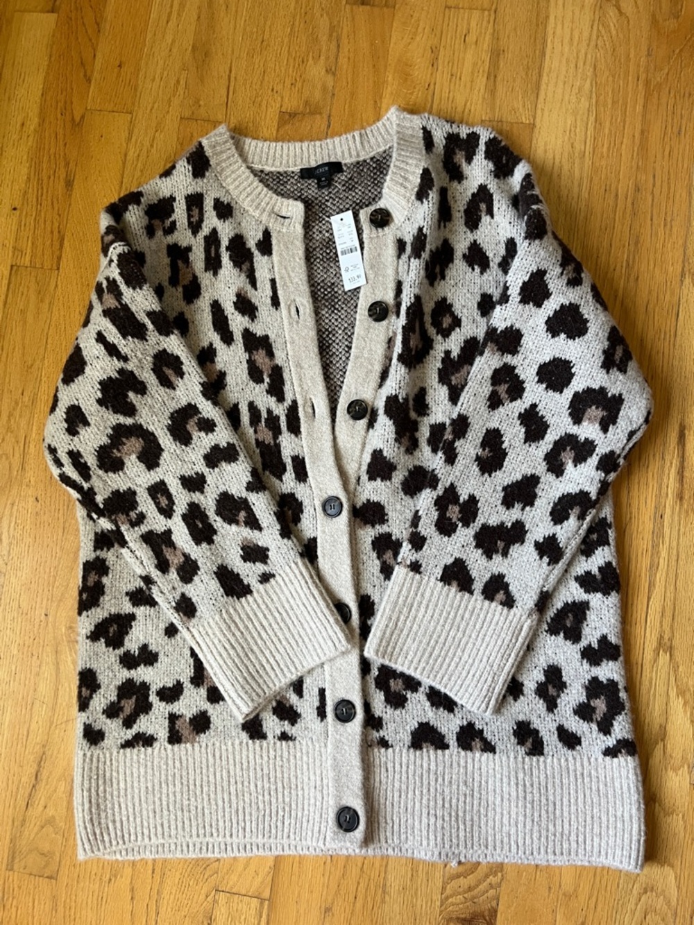Leopard Print Button-Front Cardigan Sweater - Beige/Brown
